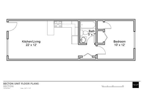 Floor plan for 1 bed, 1 bath, 600 sqft